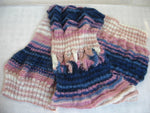 Long knitted scarf - richly patterned blue and pink shawl