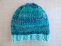 Knitted hat - blue and silver stripes