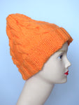 Knitted hat - orange with cables