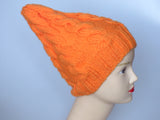 Knitted hat - orange with cables