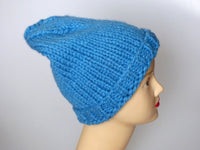 Knitted hat - big blue soft slouchy