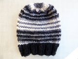 Knitted hat - gorgeous, decorative, striped black and white