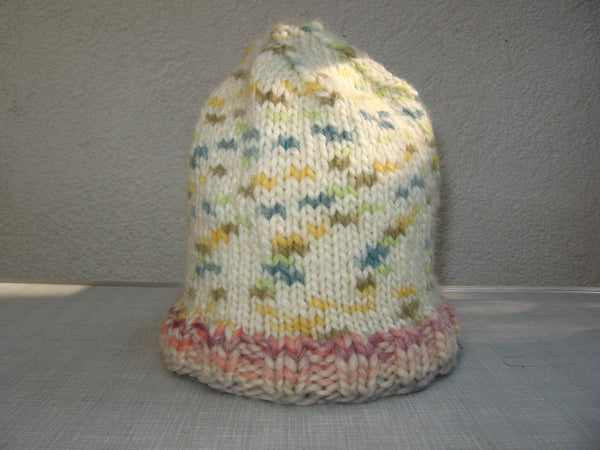 Knitted hat - original patterned children's hat with pastel spots