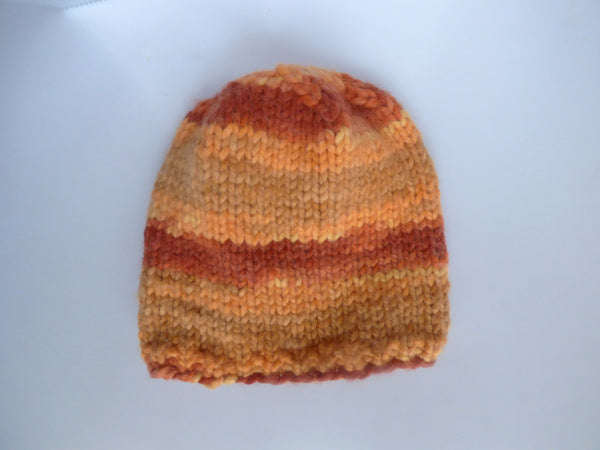 Knitted hat - chunky orange beanie stripes