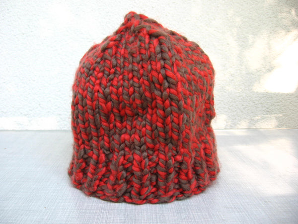 Knitted hat - very soft red and gray mélange