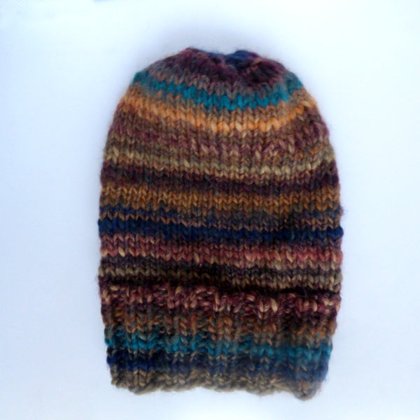 Knitted hat - fall earth colors, ribbed rim