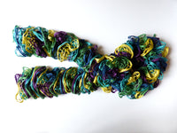 Knitted scarf - ruffled decorative purple, blue, and green